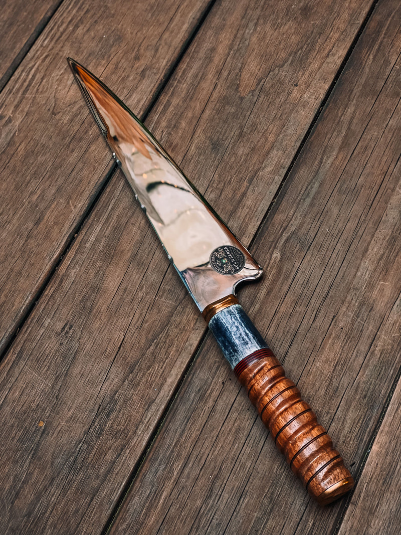 Faca de Churrasco 10" com Cabo em Madeira Torneado e Osso